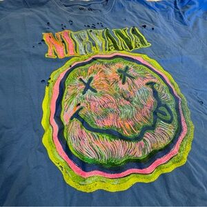 Nirvana Oversized Distressed Blue Tee - Size: L/XL